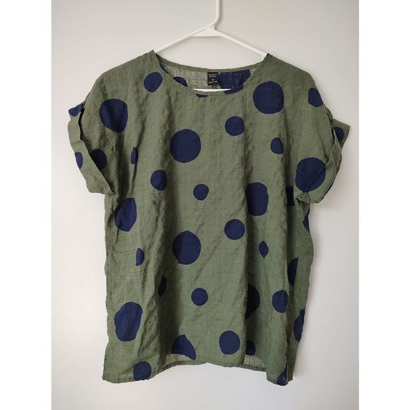 Emery Rose blouse size medium green blue polka dots cap sleeve - Picture 1 of 6